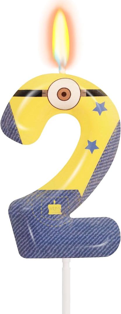 8 x Yellow Jeans Birthday Candles - Number 2 Candle Cake Topper, 2nd Birthday Decorations for Girl Boys Cartoon Theme Party Supplies