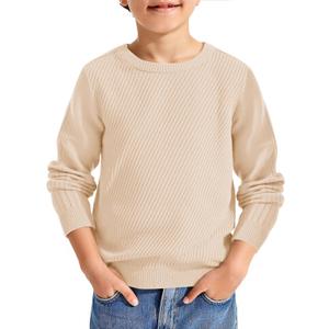 Haloumoning Boys Texture Sweater Kids Crewneck Long Sleeve Knit Pullover Sweater Fall Winter Clothes (9-10 Years, Beige)