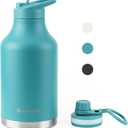 GRANDTIES 2 Lids Sports Stainless Steel Water Bottles  Wide Mouth Vacuum Insulated Reusable Leak Proof BPA-Free Travel Metal Canteen, Thermal Bottles for Men Women Gym (Atlantis Blue 64 oz)