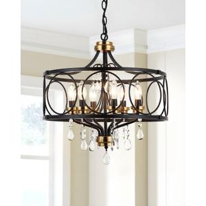 Modern Chandelier Black Metal Crystal Hanging Light 6 Light Dining Room Pendant Lighting Fixture for Farmhouse Bedroom Living Room Kitchen Entryway E12 Bulbs Not Included