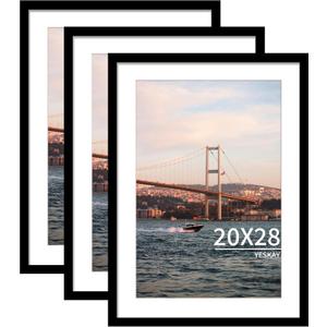 YESKAY 20x28 Picture Frame Black Set of 3, Display Pictures 16x24 with Mat or 20 x 28 Without Mat, Poster Frames 20x28 for Wall Hanging Horizontal and Vertical