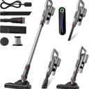 Cordless Vacuum Cleaner, Lightweight Stick Vacuum Cordless Rechargeable with LED Touch Screen, 2 Modes Powerful Suction Vacuum Cleaners for Home Pet Hair, Carpets, Hardwood Floors (Red)
