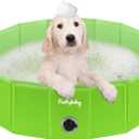 Furrybaby Dog Pool, Kiddie Pool with Hard Plate Collapsible Pet Bath Foldable Swimming Pet Pool Portable Green 32''