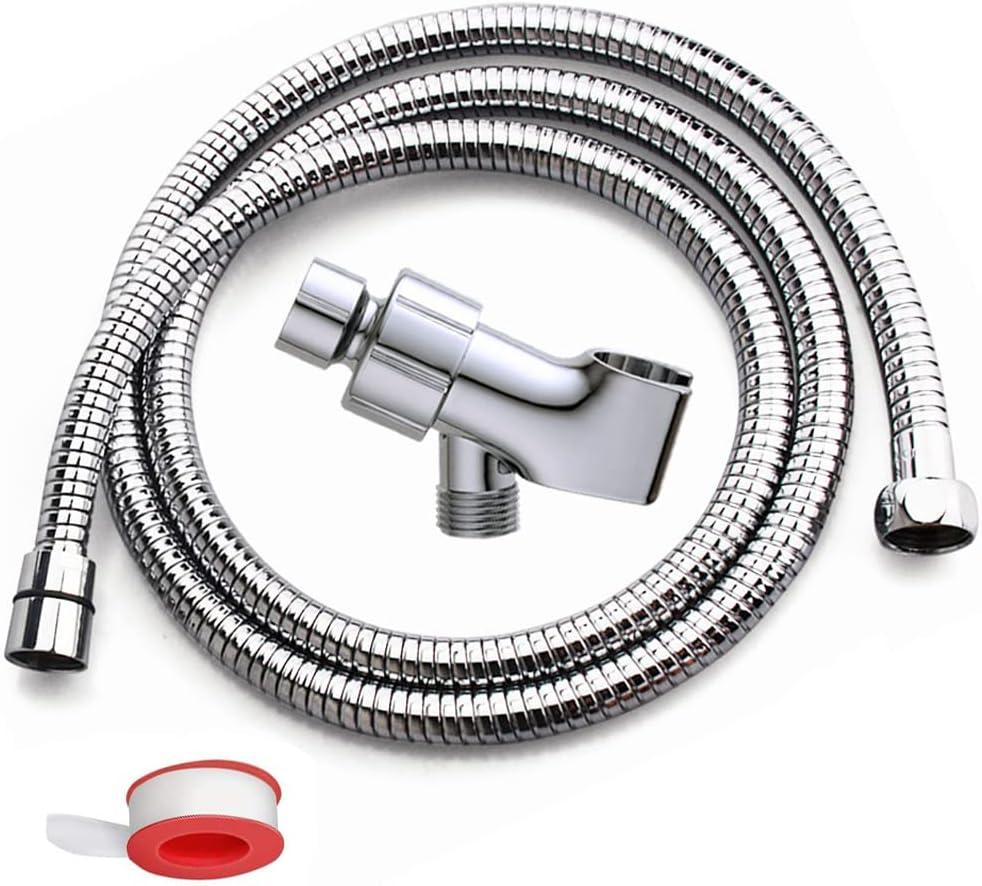 79 Inch Expandable Shower Hose Extra Long Bathing Toilet Cleaning, Adjustable Holder Mount and Stainless Steel Shower Hose for Handheld Shower Head, shower hose and holder, Chrome