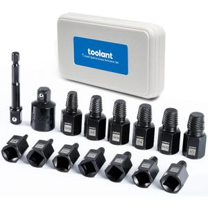 toolant 15pcs Impact Screw Extractor Set, Bolt & Nut Remover Socket Tool Kit, Stripped Bolt Extractor for Damaged Screws and Bolts