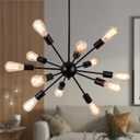 Sputnik Chandeliers Black, Modern 12-Light Farmhouse Pendant Light Mid Century Lighting Vintage Industrial Ceiling Hanging for Living Dining Room, Bedroom, Kitchen Island, Foyer