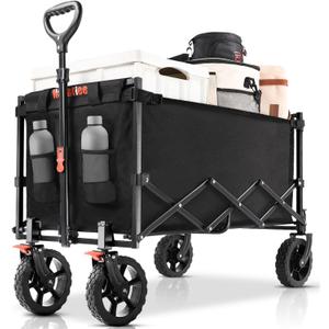 Navatiee 140L Wagon Cart Foldable, Large Capacity Collapsible Wagon with Smallest Folding Design, Utility Grocery Cart for Camping Shopping Sports, Black