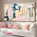 Pink Abstract Painting Large Wall Art Living Room Decor Blue Canvas Print Line Artwork Home Office Decoration 29x58 Inch