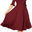 Verdusa Women's Ruffle Half Sleeve A Line Fall Dresses Elegant Fit and Flare Midi Dress XL Wine Red