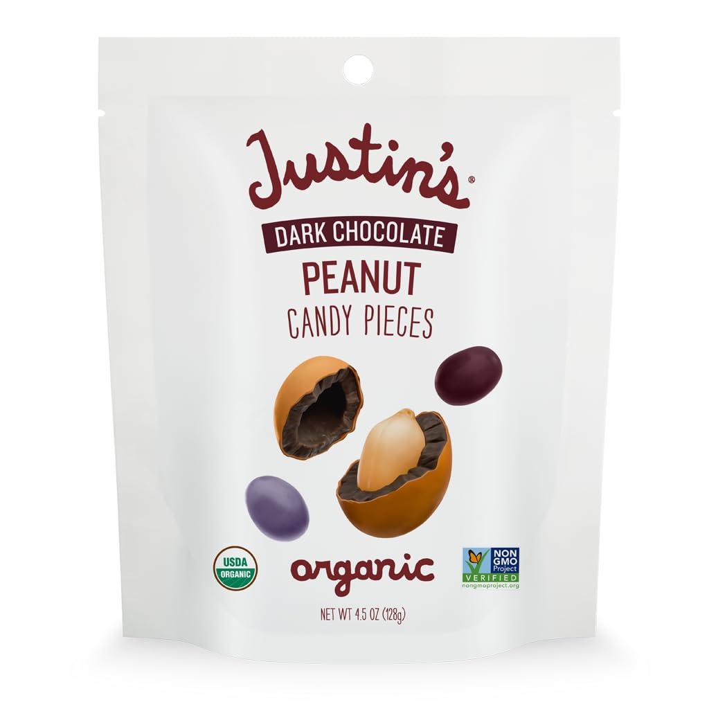 Justin's Dark Chocolate Peanut Candy Pieces - 4.5oz bag Organic, Gluten Free, Non-GMO, Responsibly Source, Rainforest Alliance Certified Cocoa, No BB Date