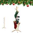 Christmas Stocking Holder Stand, Wooden Christmas Hangers Stand for Hanging Christmas Stocking, 8 Hooks Natural