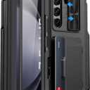 for Samsung Galaxy Z Fold 5 Case with Card Holder & S Pen Holder & Slide Lens Cover, Built-in Hinge Protection & Screen Protector, Durable Sturdy Phone Cover Case for Galaxy Z Fold 5, Black