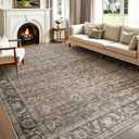 WITSHOCK Washable Area Rug 8x10 Non-Slip Floral Dining Carpet, Dark Brown