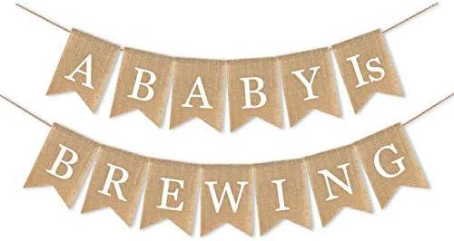 SWYOUN Burlap A Baby is Brewing Banner Baby Shower Party Garland Mantel Fireplace Decoration Supplies