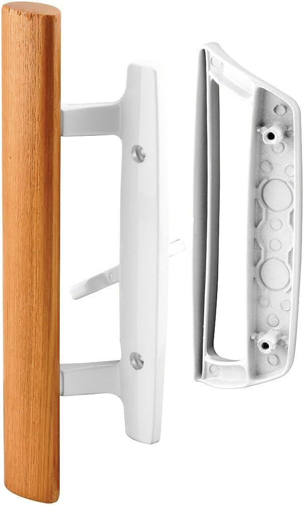 Prime-Line C 1204 Sliding Glass Door Handle Set  Replace Old or Damaged Door Handles Quickly and Easily  White Diecast, Mortise/Hook Style, Fits 3-15/16 In. Hole Spacing (1 Set)
