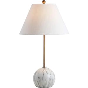 JONATHAN Y JYL3065A 29" Modern Minimalist Table Lamp in Gold & White, Faux Marble Resin Bedside Nightstand Lamp with Linen Shade for Living Room, Bedroom, End Table, Office, LED Bulb Included