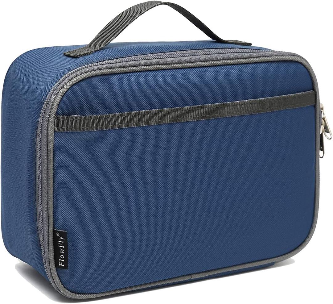 FlowFly Kids Lunch box Insulated Soft Bag Mini Cooler Back to School Thermal Meal Tote Kit for Girls, Boys,Cyan (Navy)