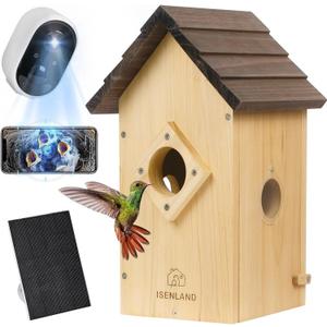 Smart Bird House with AI Identify Camera, 1080P Birdhouse for Outside with Night Vision, Birdhouse with Camera APP Control, Solar Powered Bird House, 2.4G WiFi App to Observe Bird Activities