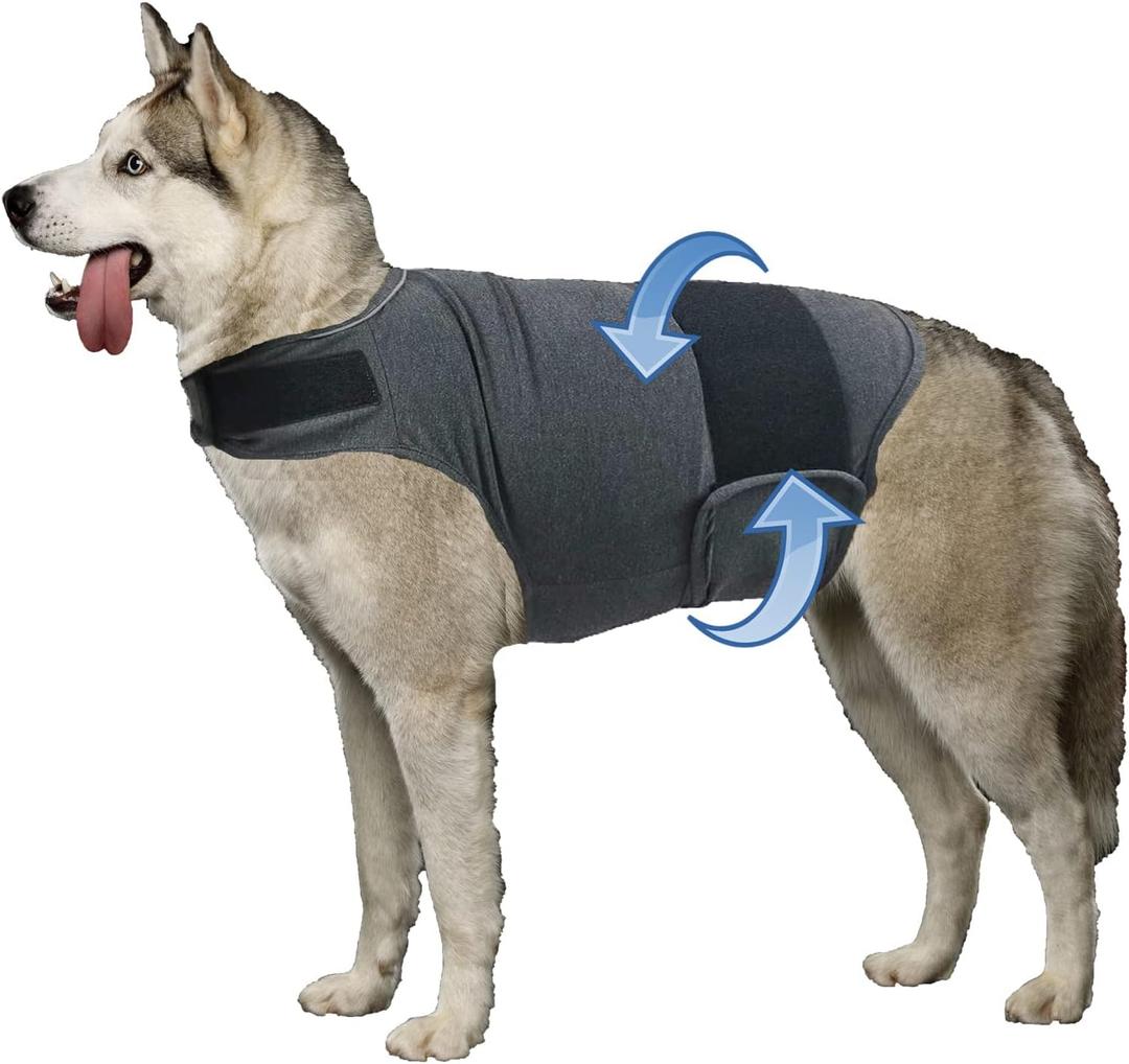 Dog Anxiety Jacket, Skin-Friendly Calming Shirt for Dogs - Dog Coat for Thunder, Fireworks and Separation - Keep Pet Calm Without Medicine & Training, Anti Anxiety Vest for Dogs (Dark Grey, L) (Large)