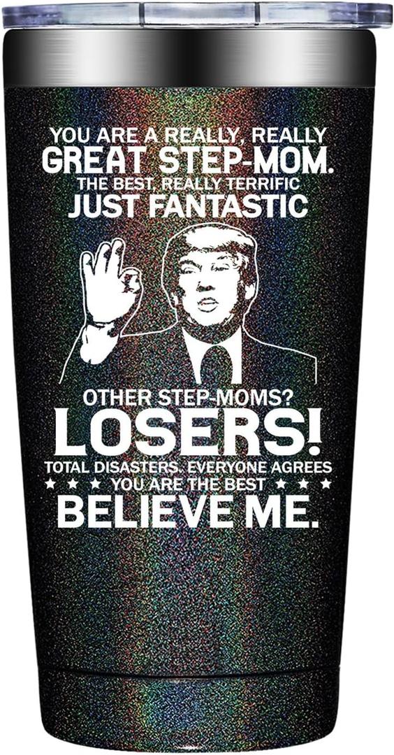 SpenMeta Step Mom Gifts - Bonus Mom Christmas Gift from Son, Daughter - 20oz Funny StepMom Mothers Day Tumbler Cup (StepMom Glitter Charcoal)