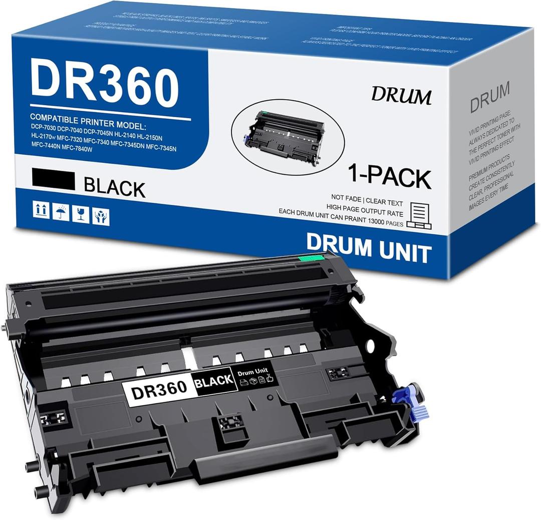 DR360 Drum Unit Replacement for Brother DR360 DR 360 DR-360 to use with DCP-7040 DCP-7030 MFC-7840W MFC-7340 MFC-7440N HL-2140 HL-2170W MFC-7345N(1 Drum Unit)