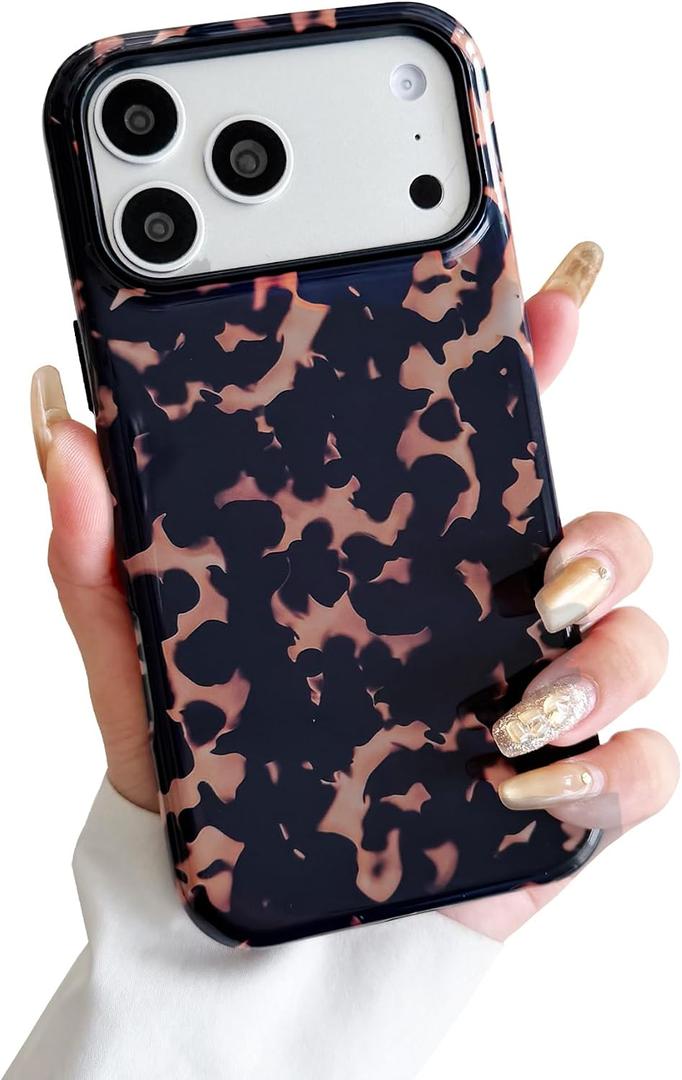 Compatible with iPhone 17 Pro Max Case Cute Tortoise Shell Pattern Brown Leopard Phone Case for Women Girls,Shockproof TPU and Hard PC Protective Cover-Brown Tortoise Shell 2