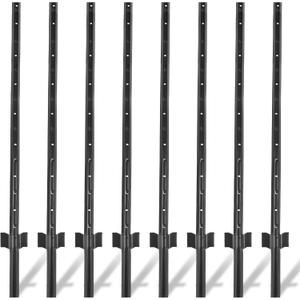 Fence Posts 4.8 Ft - 8 Pack, Heavy Duty Metal Fence Post, No Dig U Post for Farm, Garden, Orchard and Outdoor Wire Fencing (Black)