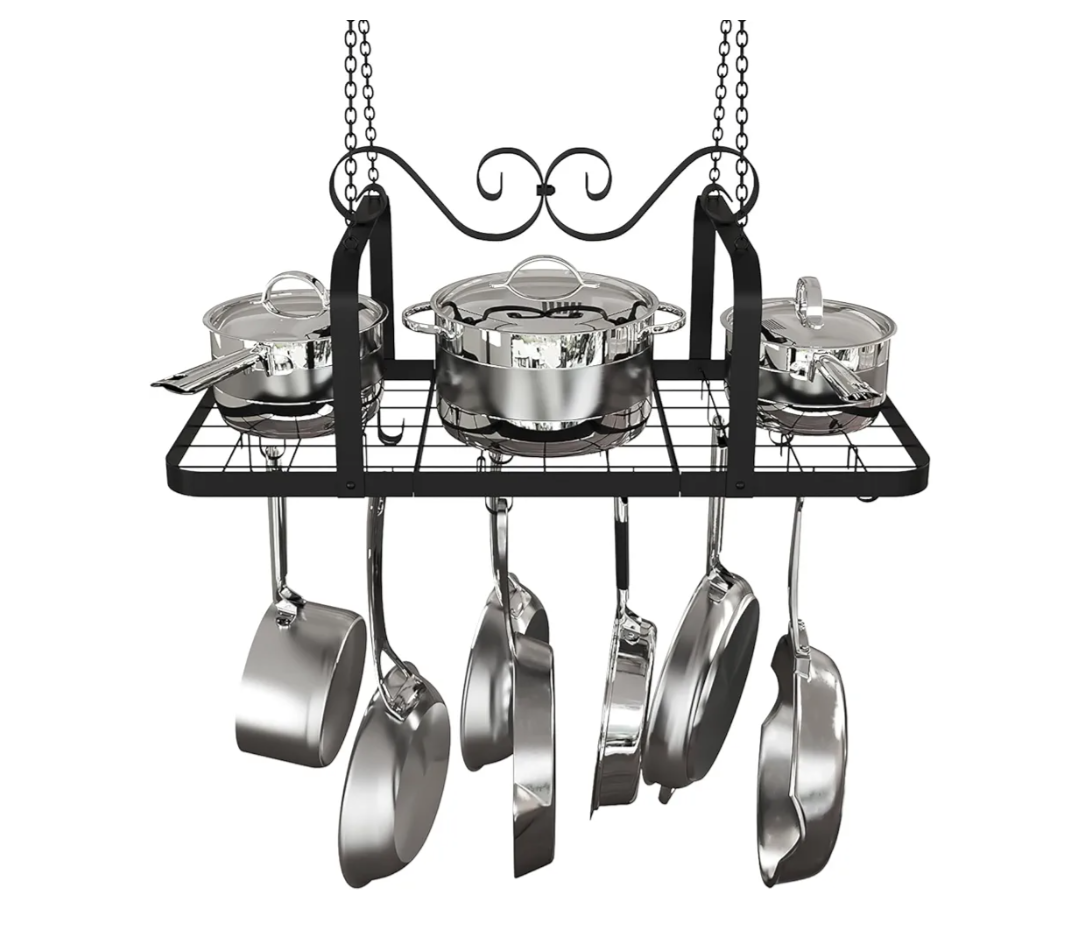 33” Black Pot Rack Hanging, Heavy Duty Metal Ceiling Pot Rack with 15 Hooks, Pot and Pan Hanging Rack Organizer for Kitchen Cookware Utensils