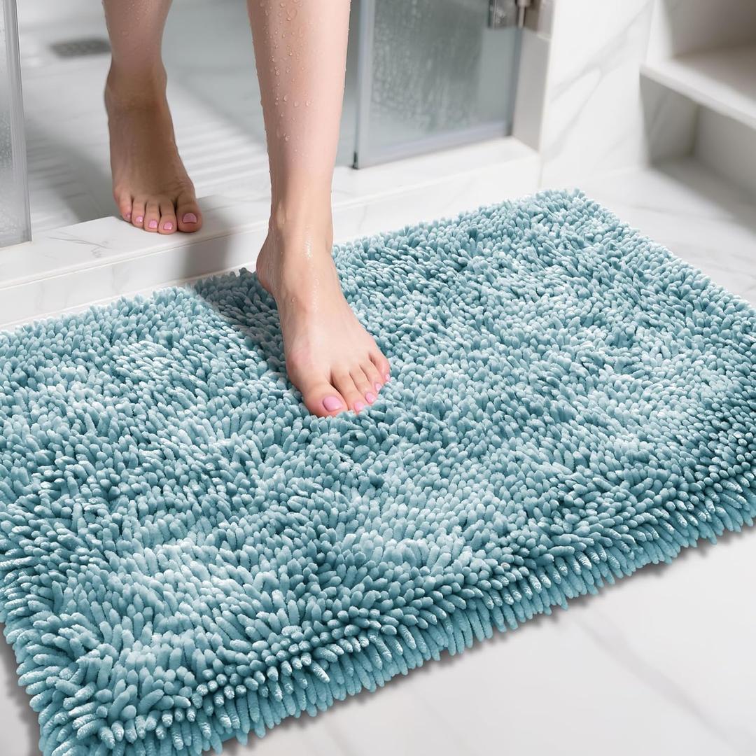 Yimobra Large Bathroom Rug Non Slip 36x24 Inch, Extra Thick Soft Absorbent Chenille Bath Mat, Machine Washable Bath Rugs for Bathroom Floor, Tub and Shower, Home Decor Accessories, Greyish Blue