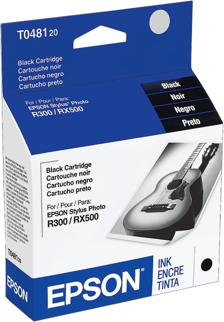 EPSON 48 Standard Capacity Black Cartridge (T048120-S) Works with Stylus Photo R200, R220, R300, R300M, R340, RX500, RX600, RX620