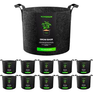 VIVOSUN 10-Pack 7 Gallon Grow Bags, Reinforced Planter Fabric Pots for Gardening Black
