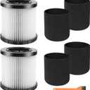 2 Packs of DCV5801H Wet or Dry Vacuum Replacement Filter, 4 Foam Sleeve Filters and 1 Brush, Suitable for dowalt DCV580 and DCV581H, Washable and Reusable