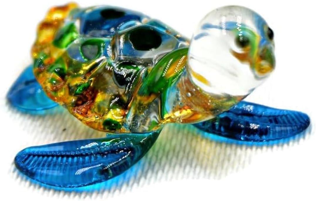 Hand Blown Sea Creature Glass Miniature 1 Piece Colorful Turtle Figurine Art Collectible Decor