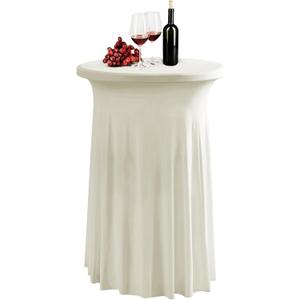 1 Pack Beige Spandex Stretch Round Table Covers with Skirt - 32x43 Inch Fitted Elastic Cocktail Tablecloth for High Top Bar, Party & Wedding Decor, Beige