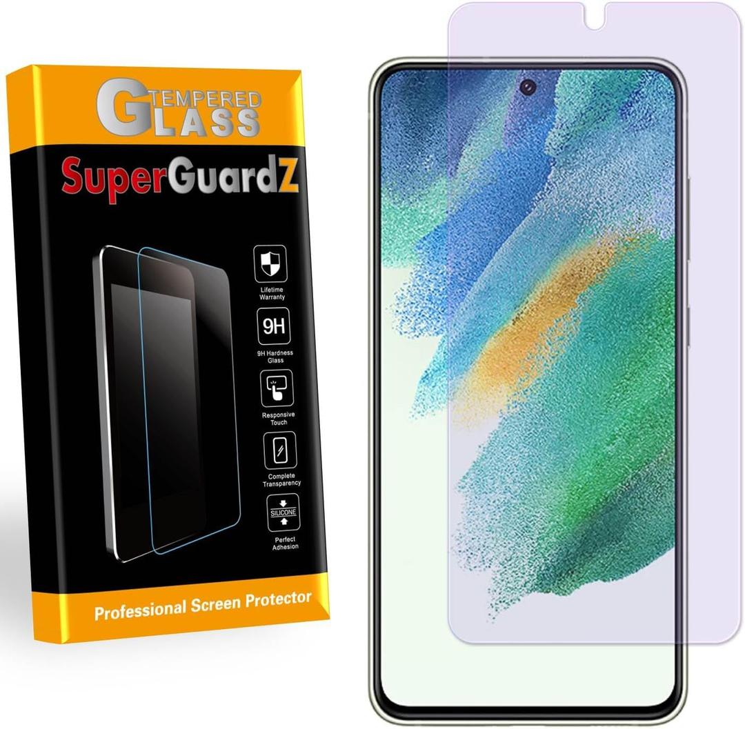 [2-Pack] for Samsung Galaxy S21 FE [NOT for Samsung S21] Screen Protector [Tempered Glass] Anti Blue Light Eye Protection, SuperGuardZ, 9H, 0.3mm, Anti-Scratch, Anti-Bubble + Stylus Pens