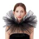 BEoneBEwin Victorian Tulle Ruffle Collar, Layered Mesh Neck Ruff, Elizabethan Renaissance Halloween Costume Accessory (Black)