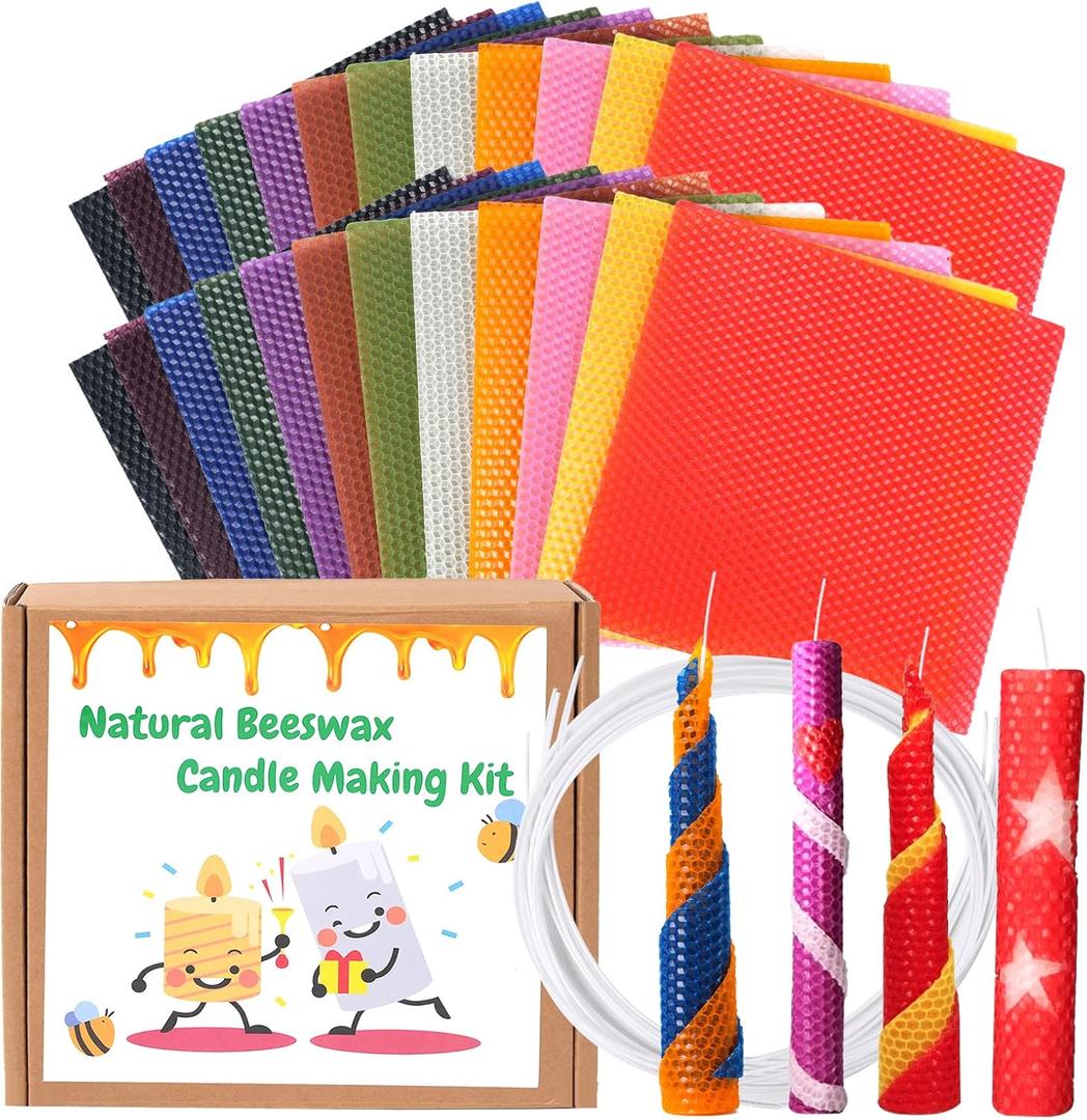 Nafziger 24 Pack 8x8 Inch Beeswax Sheets for Candle Making Kit Starter, Kids & Adults DIY Craft Gift