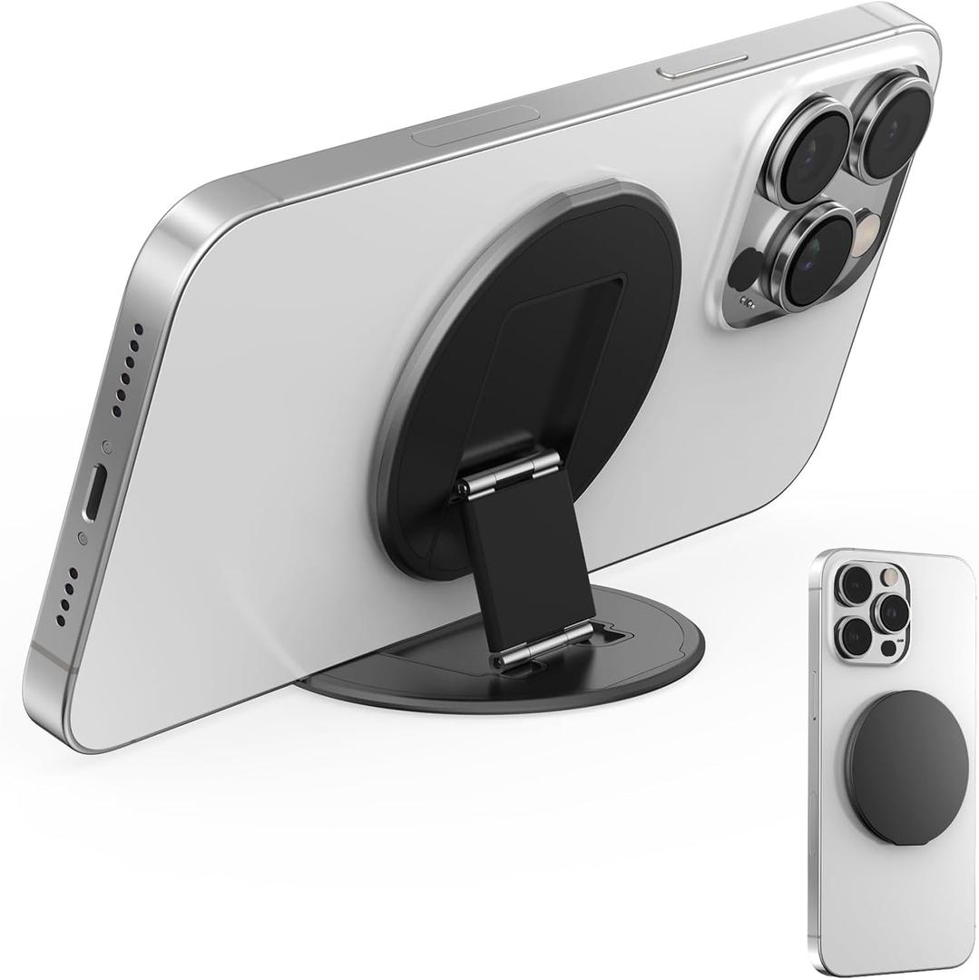 Two-Sided Magnetic Phone Ring Holder for MagSafe, Magnetic Cell Phone Grip Stand Finger Ring Kickstand Compatible with iPhone /17/16/15/14/13/12Pro Max Accessories (Black Metal)