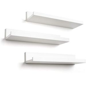 Americanflat 14" Floating Shelves for Wall - Set of 3 - Made of Engineered Wood with Lipped Ledge - Floating Wall Shelves for Bedroom, Bathroom, Kitchen, Office, and Living Room - White