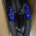 Medline Lightweight Foldable Transport Wheelchair with Handbrakes and 12-Inch Wheels, Blue Frame, Black Upholstery