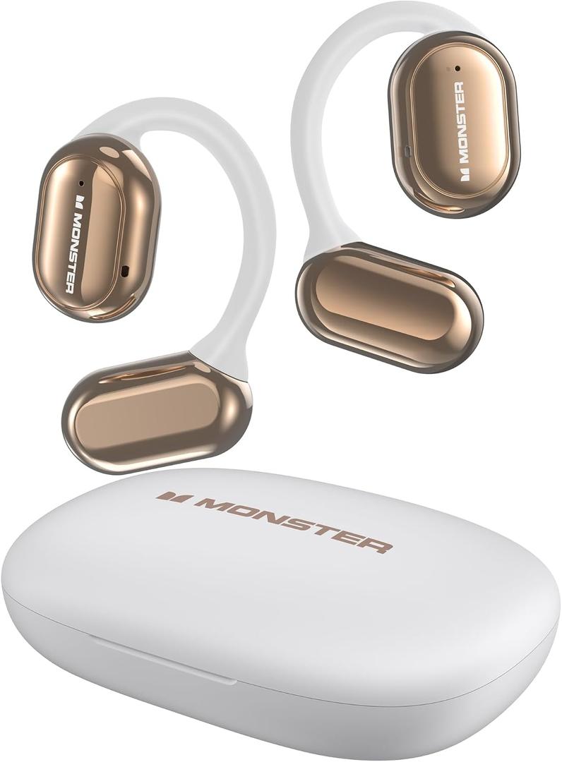 Monster Open Free AC100 Open Ear Bluetooth 5.3 Headphones, Wireless Earbuds with Earhooks, Immersive Stereo Sound by 16mm Large Driver, Clear Calls, 30H Playtime, Waterproof Sport Earbuds for Running