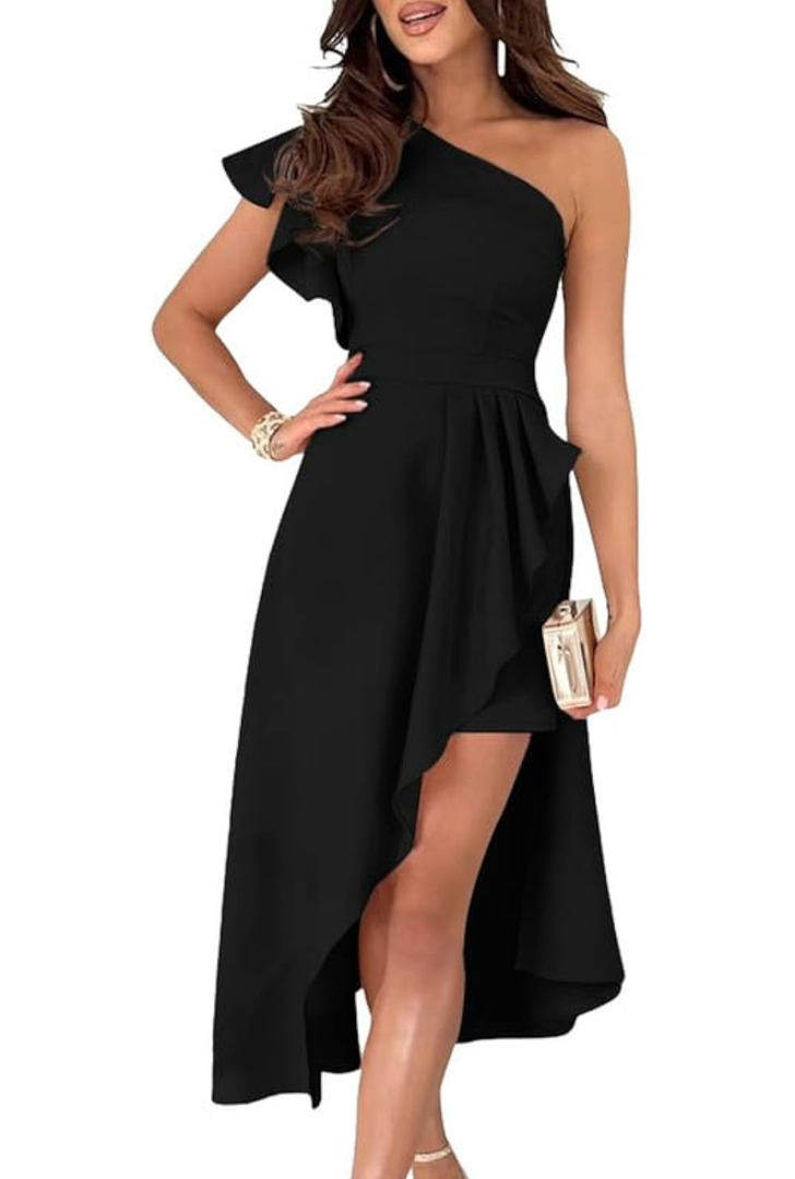 Dokotoo Womens One Shoulder Sleeveless Ruffle Empire Waist Asymmetrical High-Low Bodycon Formal Wedding Guest Midi Dresses XL