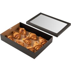 Restaurantware Cater Tek 17.9 x 12.3 x 3.2 Inch Baked Goods Boxes 10 Greaseproof Pastry Boxes - Window Lids Insert Tab Lock Black Paper Catering Boxes Easy Assembly For Charcuterie Or Cupcakes