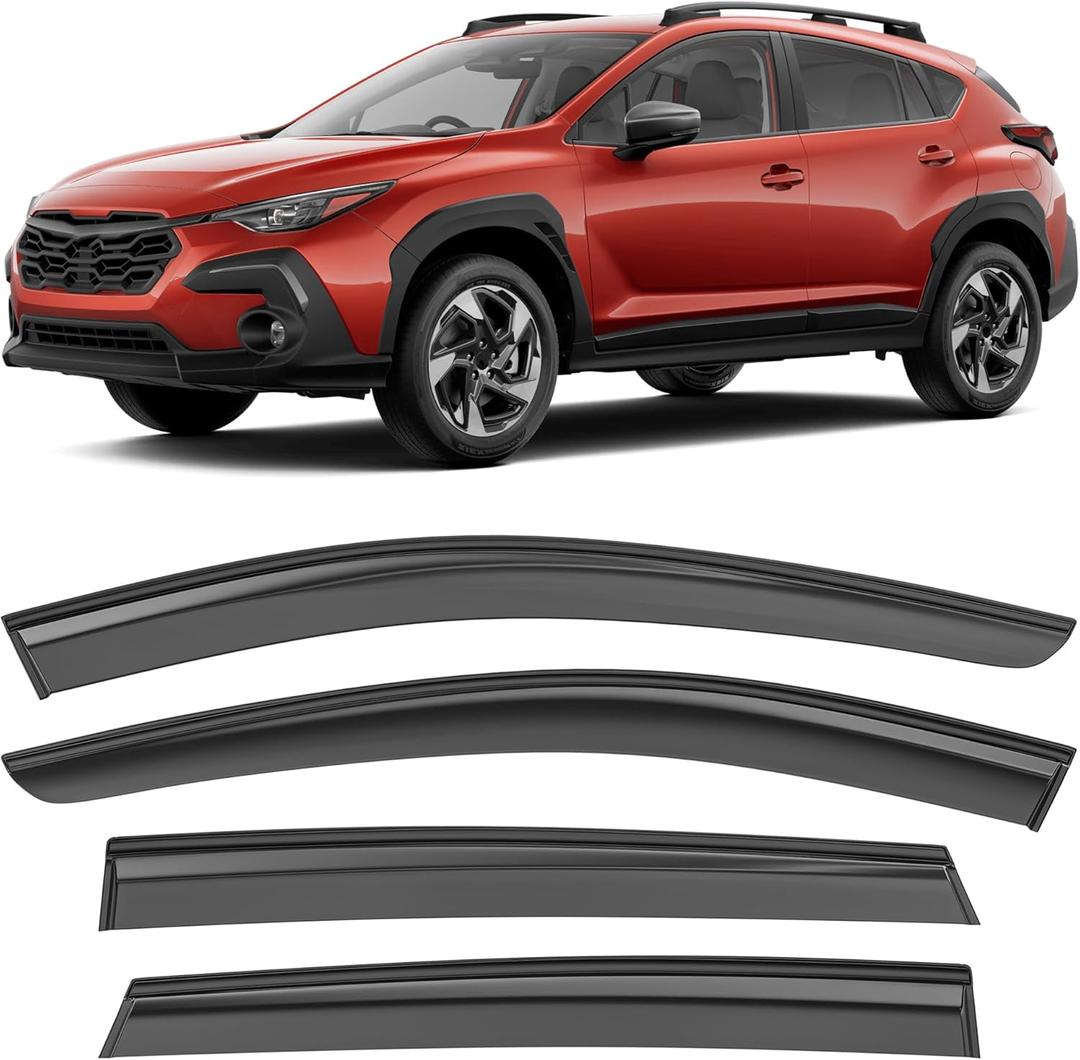 Shatterproof Taped-On Window Deflectors for Subaru Crosstrek 2024 2025 with Black Trim, Rain Guards, Window Visors for Cars, Vent Deflector, 4pcs