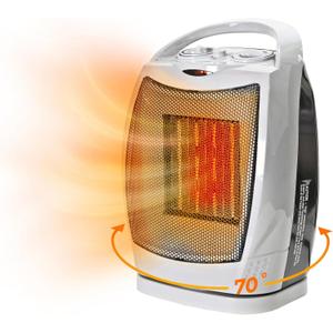 Comfort Zone Oscillating Indoor Space Heater, Portable, Ceramic, Electric, Energy-Efficient, Adjustable Thermostat, Tip-Over Switch, Overheat Protection, Ideal for Home, Bedroom, Office, 1500W, CZ449E