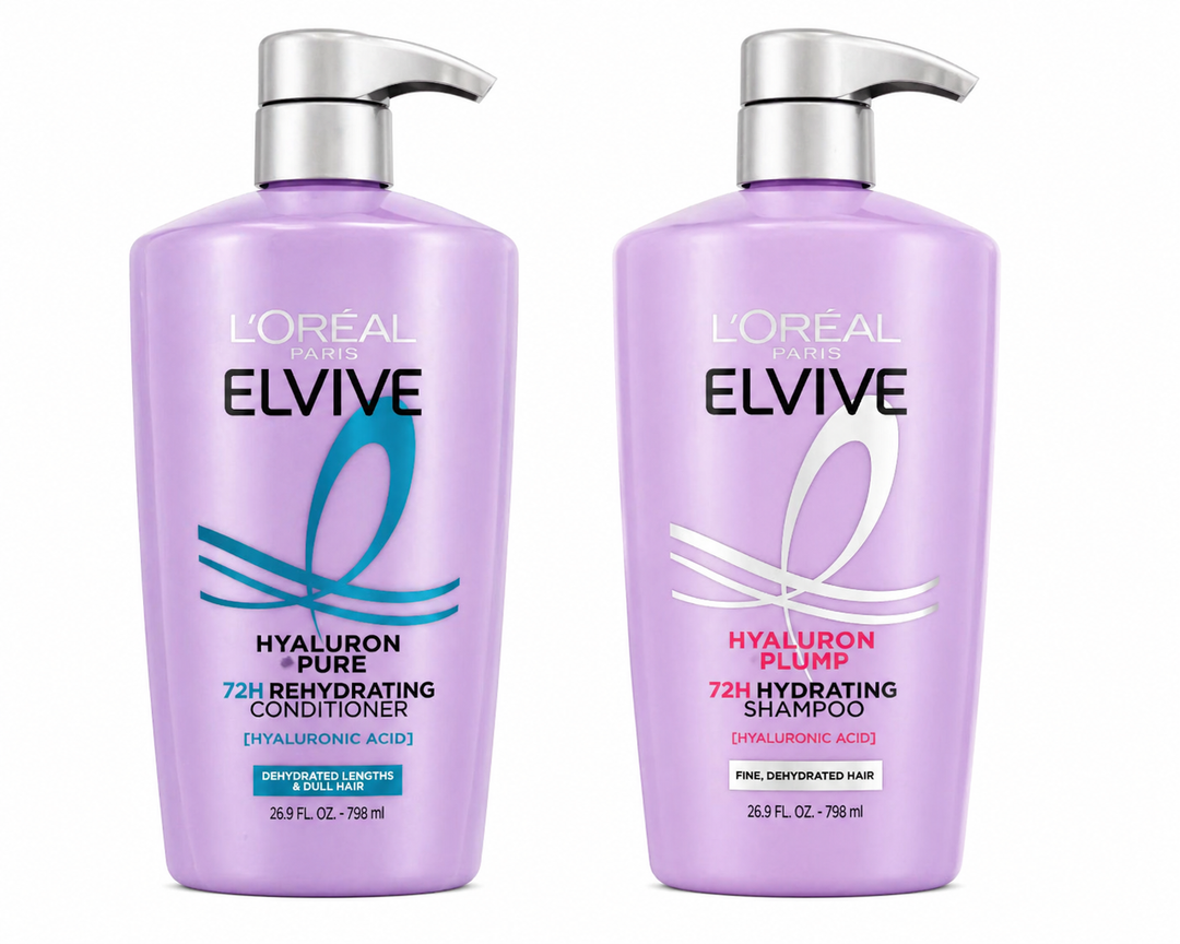 L'Oreal Paris Elvive Hyaluron Plump Shampoo and Conditioner Set for Dehydrated, Dry Hair with Hyaluronic Acid Care Complex, 1 Kit (2 Products)