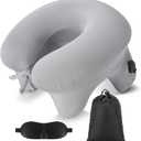 Geelin Inflatable Travel Pillow for Airplane Lightweight Table Inflatable Neck Supports Head and Chin with Compact Bag and Blindfold U Shaped Pillow for Traveling, Train, Car, Office Table(Grey)