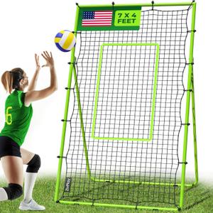 Volleyball Rebounder Net Lacrosse Rebounder Bounce Back Equipment with 5 Adjustable Rebound Angles Ground Stakes Neon Strap for Lacrosse Training and Volley Ball Practice