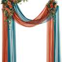Ling's Moment Teal Orange Artificial Wedding Arch Flowers Kit Pack of 4, 2pcs Hanging Flower Arrangement 2pcs Chiffon Drapes Ceremony Reception Fake Rose Arbor Backdrop Floral Party Outdoor Decoration
