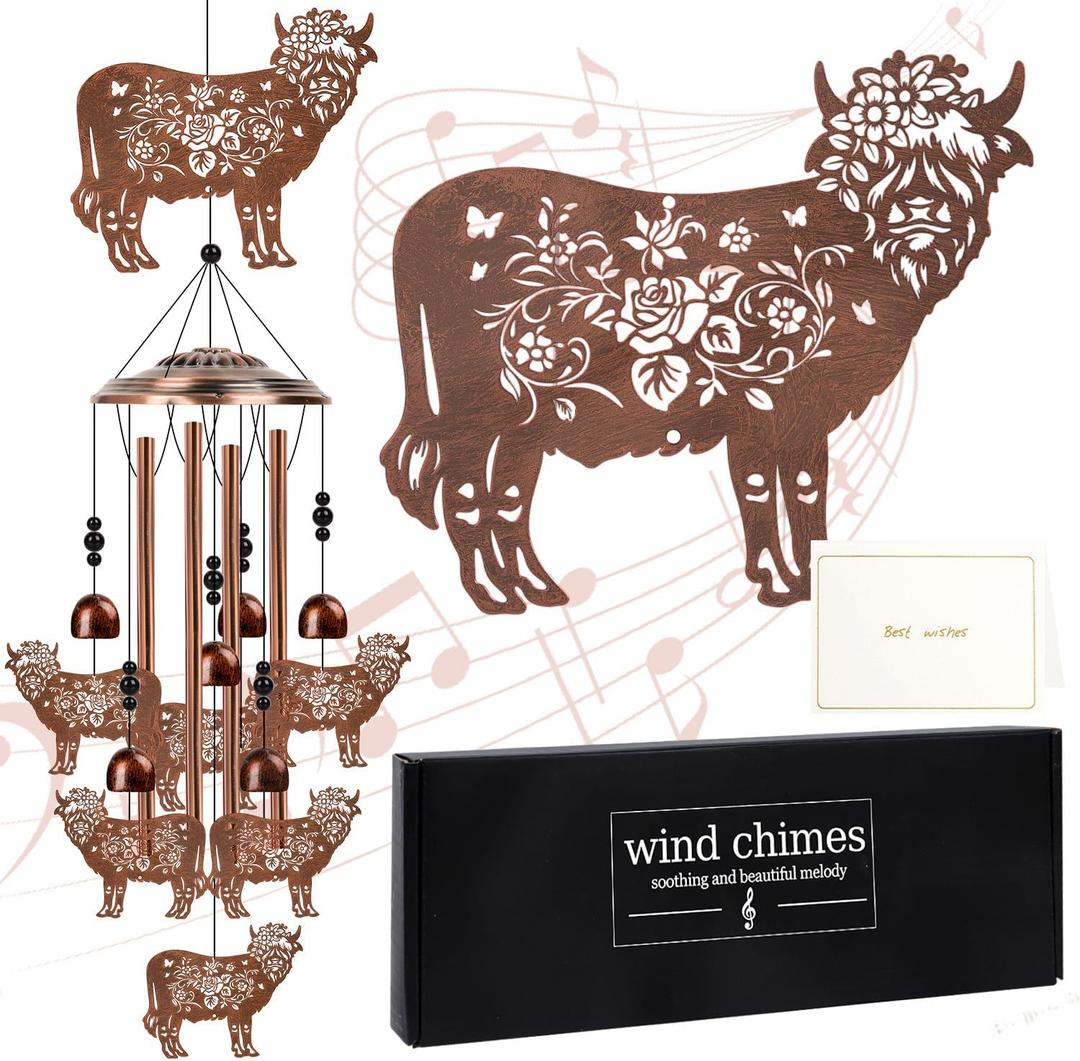 Highland Cow Wind Chimes - Cow Gifts for Men Women, Mom Grandma Wife Friends Birthday, Sympathy Memorial Wind Chimes for Outside, Garden Patio Yard Porch Home Decor